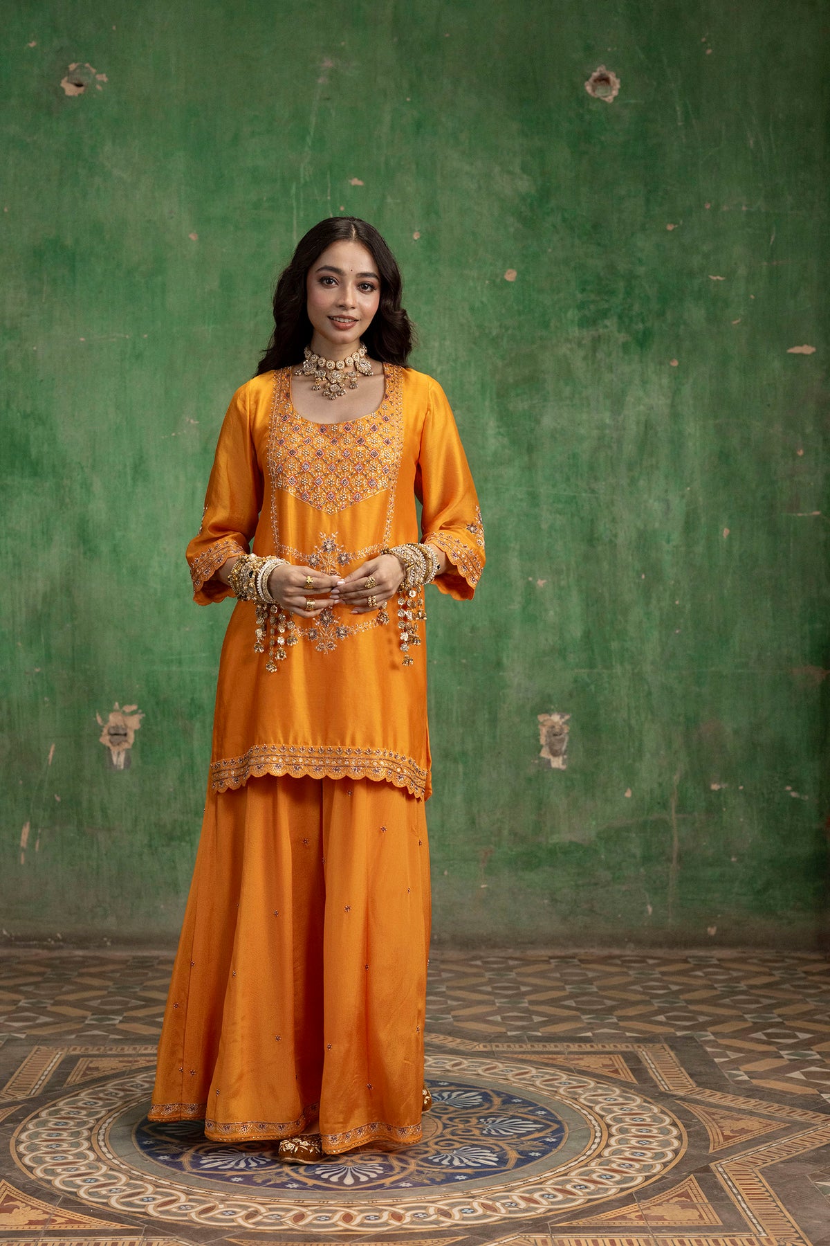 Mahiya Raw Silk Sharara Set in Narangi