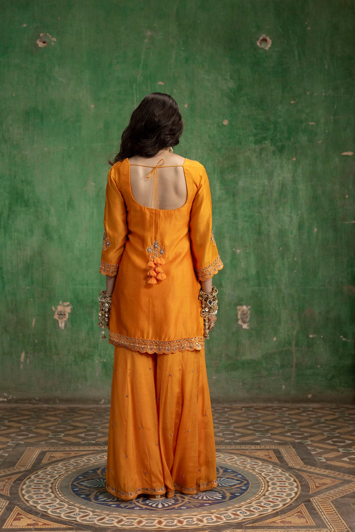 Mahiya Raw Silk Sharara Set in Narangi