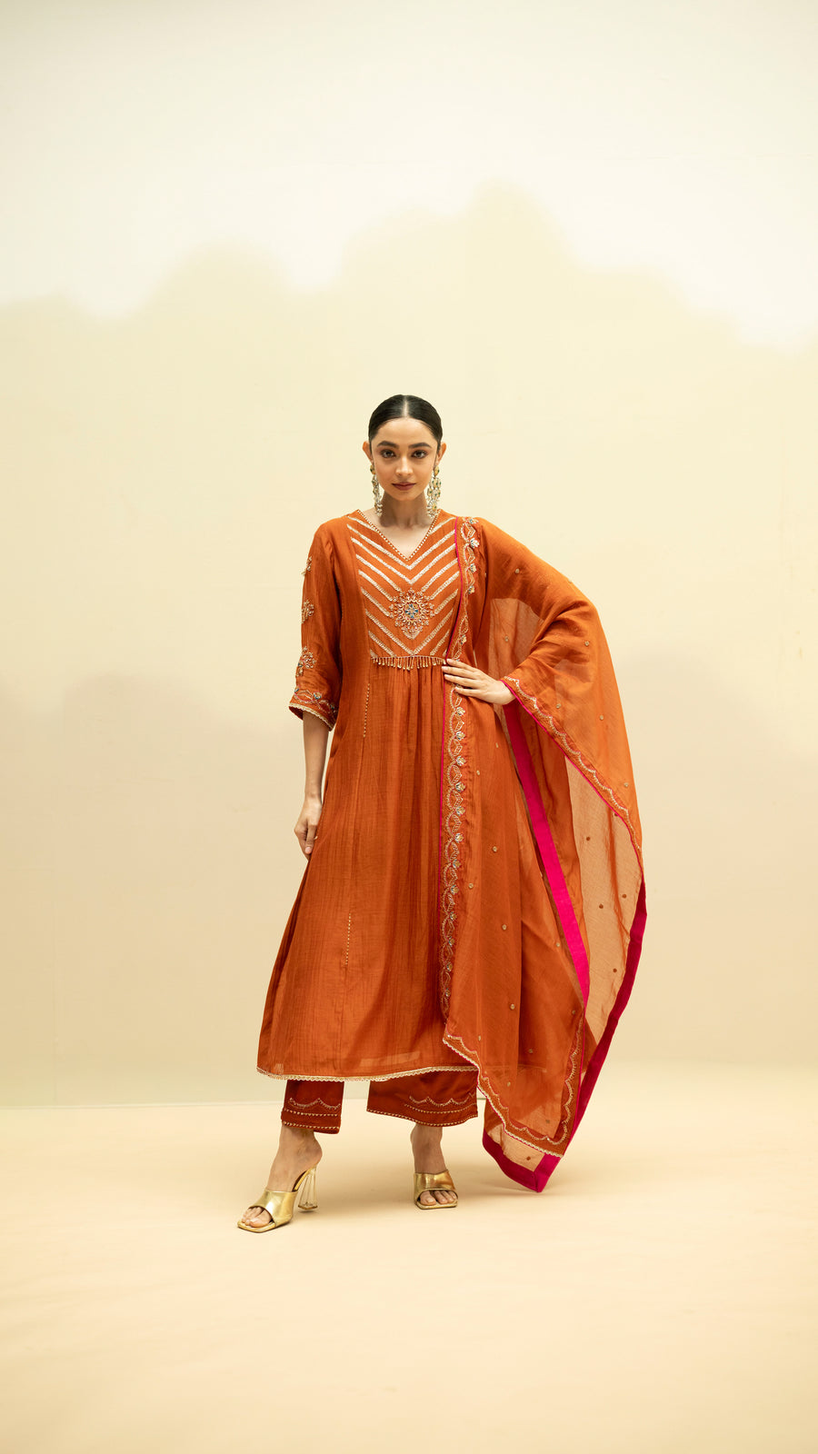 Jhoomar Mul Chanderi Aline Kurta Set