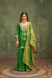 Mahiya Raw Silk Sharara Set in Green