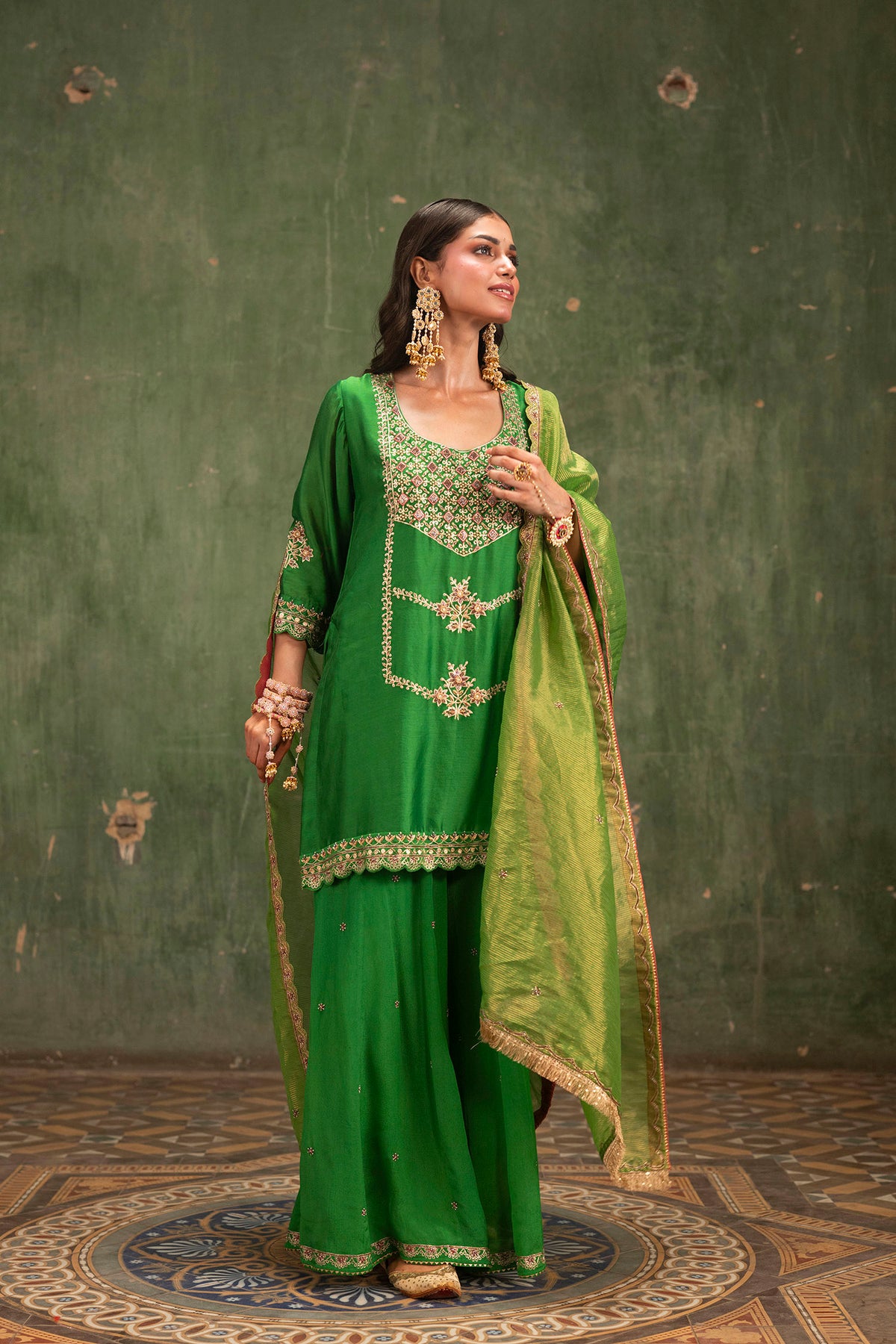 Mahiya Raw Silk Sharara Set in Green