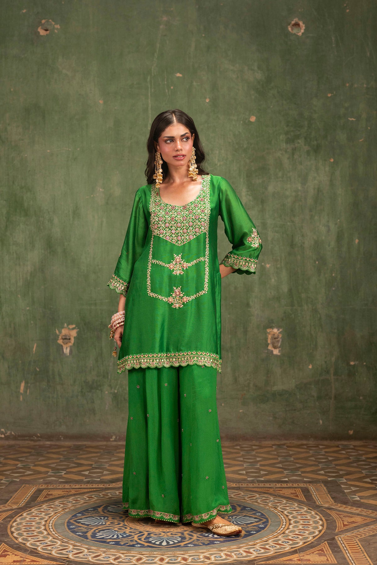 Mahiya Raw Silk Sharara Set in Green