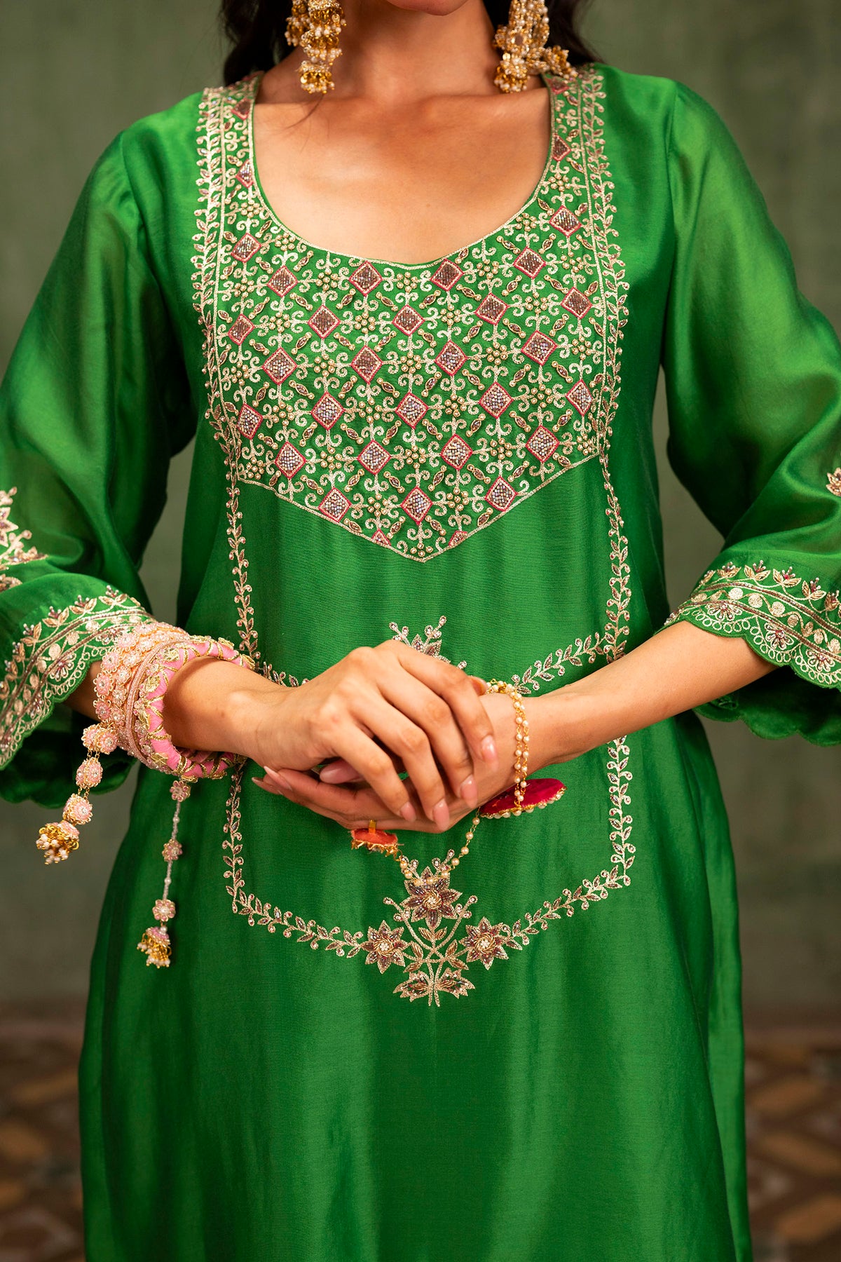 Mahiya Raw Silk Sharara Set in Green