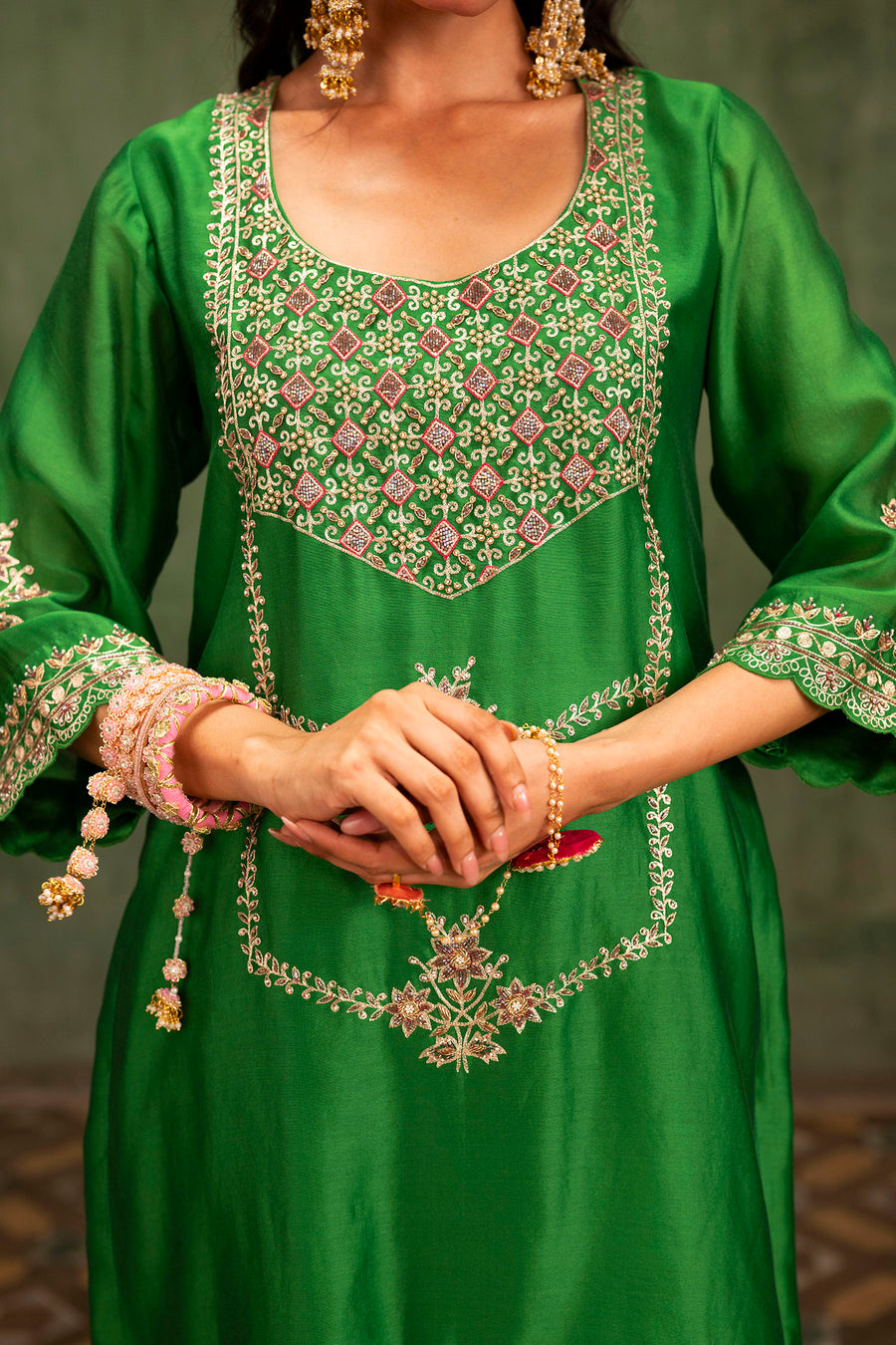 Mahiya Raw Silk Sharara Set in Green