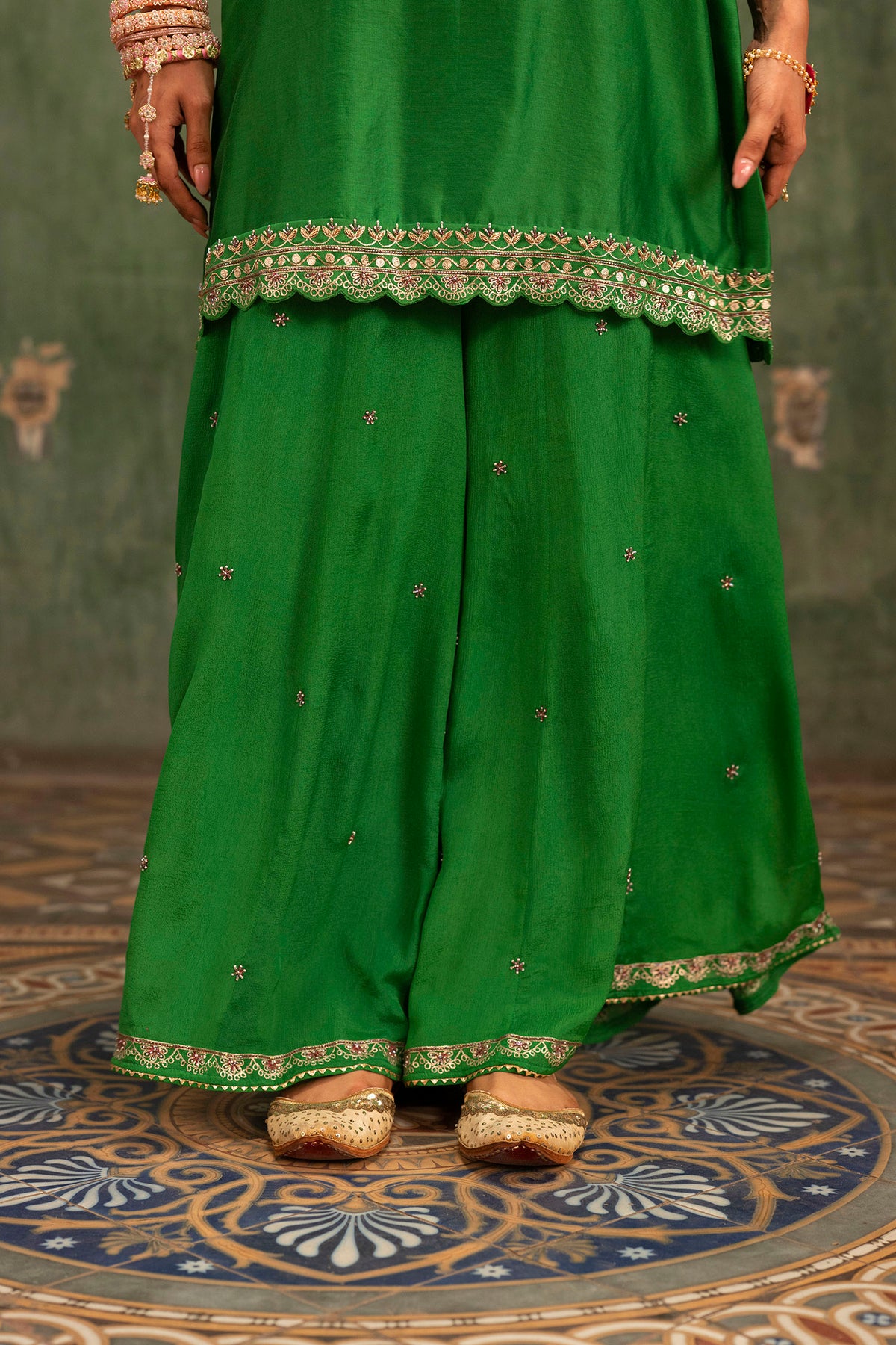 Mahiya Raw Silk Sharara Set in Green
