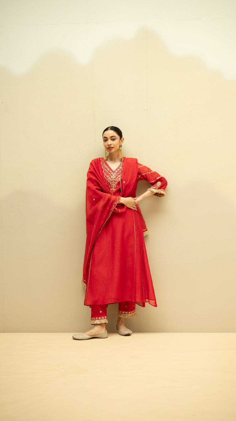 Chaandbali Mul Chanderi Aline Kurta Set