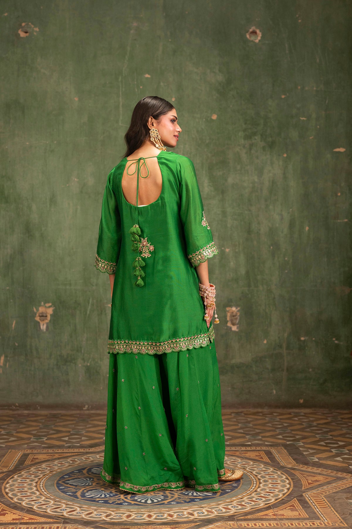 Mahiya Raw Silk Sharara Set in Green