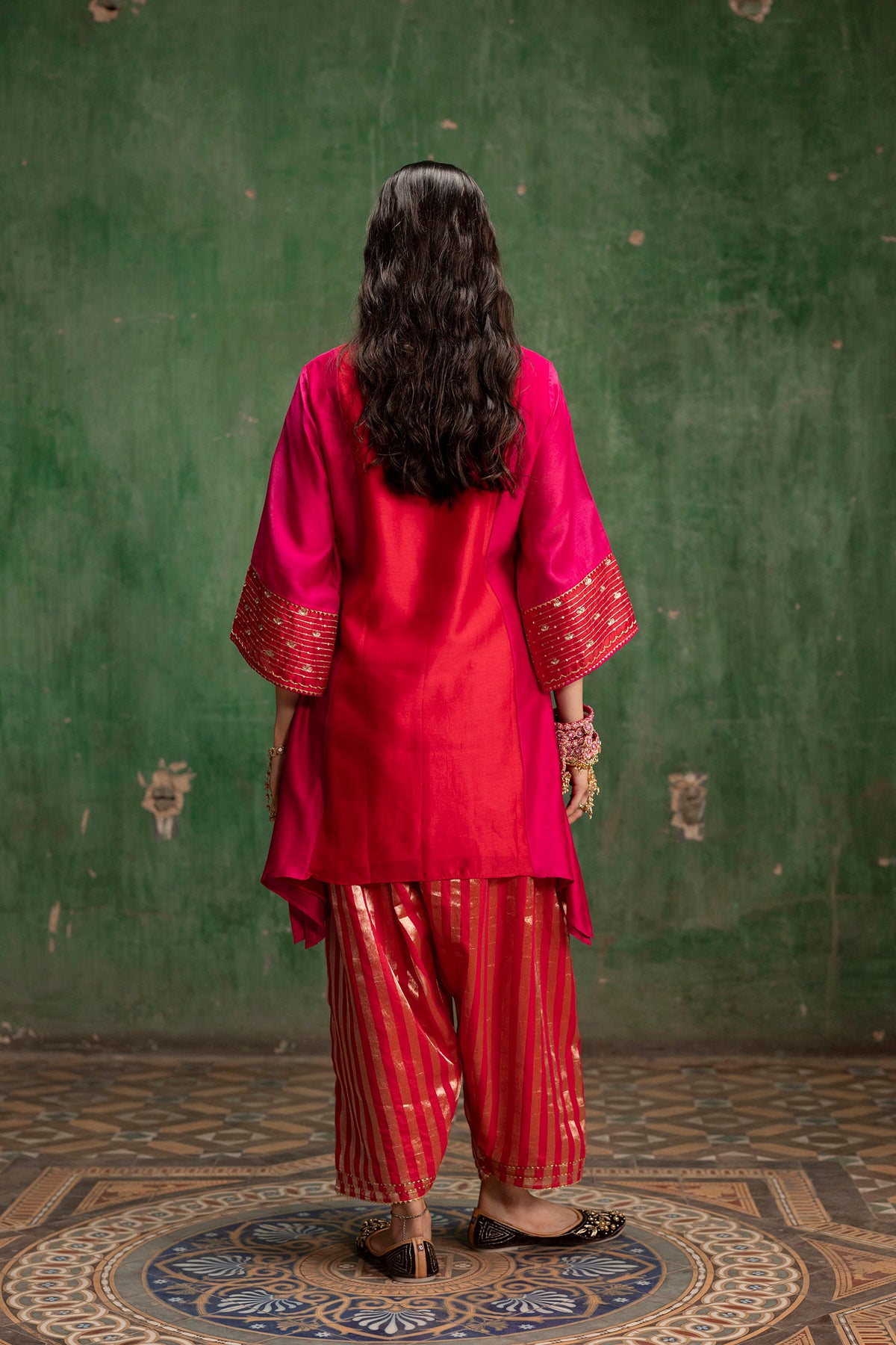 Guldaasta Silk Chanderi Co-ord Set in Red