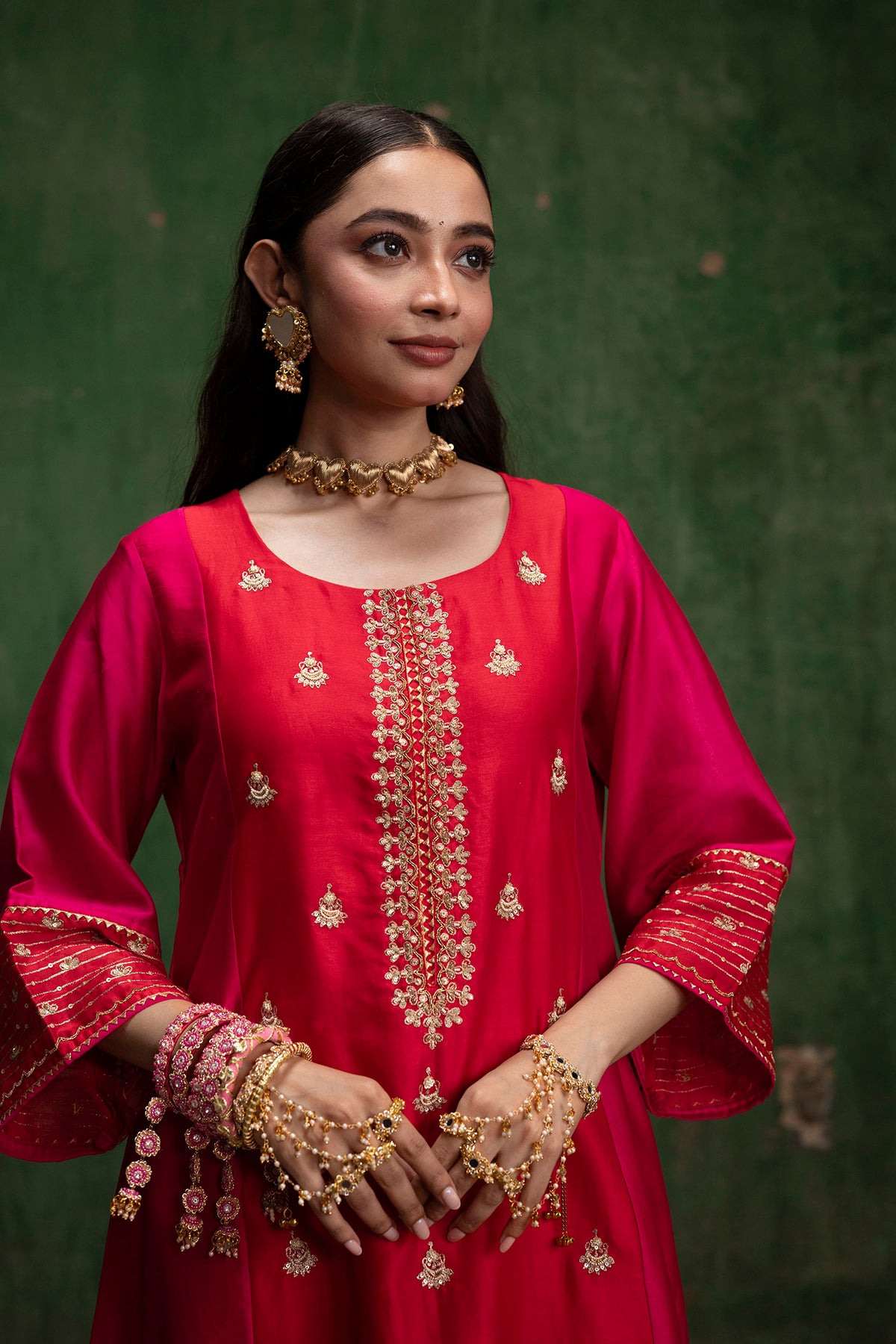 Guldaasta Silk Chanderi Co-ord Set in Red