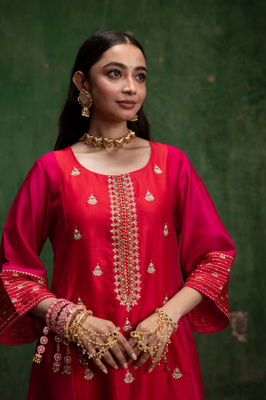 Guldaasta Silk Chanderi Co-ord Set in Red