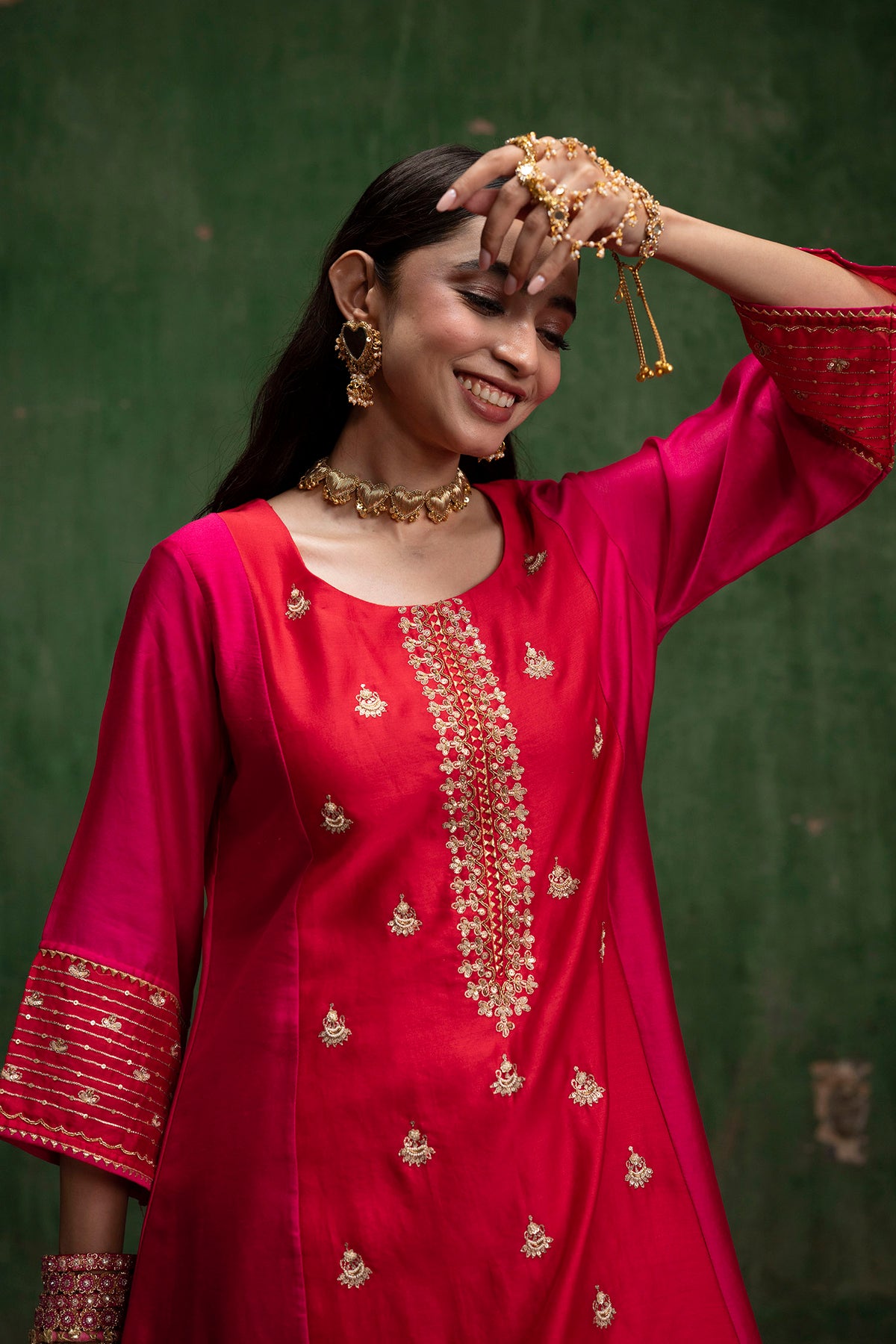 Guldaasta Silk Chanderi Co-ord Set in Red