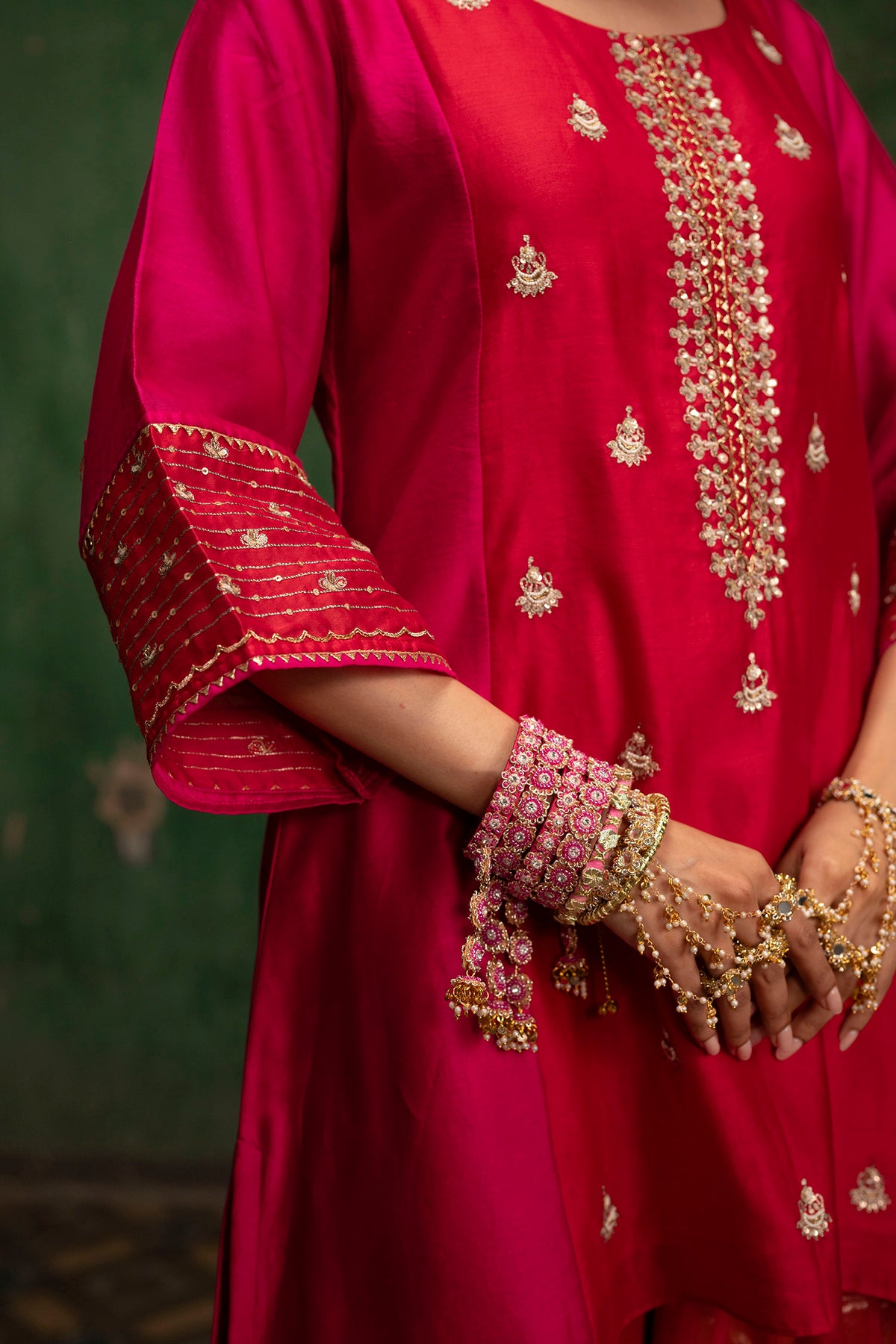 Guldaasta Silk Chanderi Co-ord Set in Red
