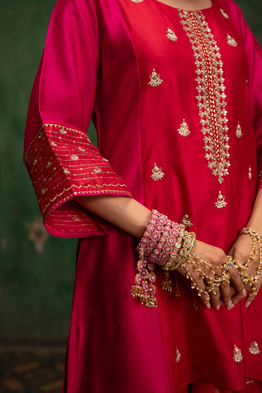 Guldaasta Silk Chanderi Co-ord Set in Red
