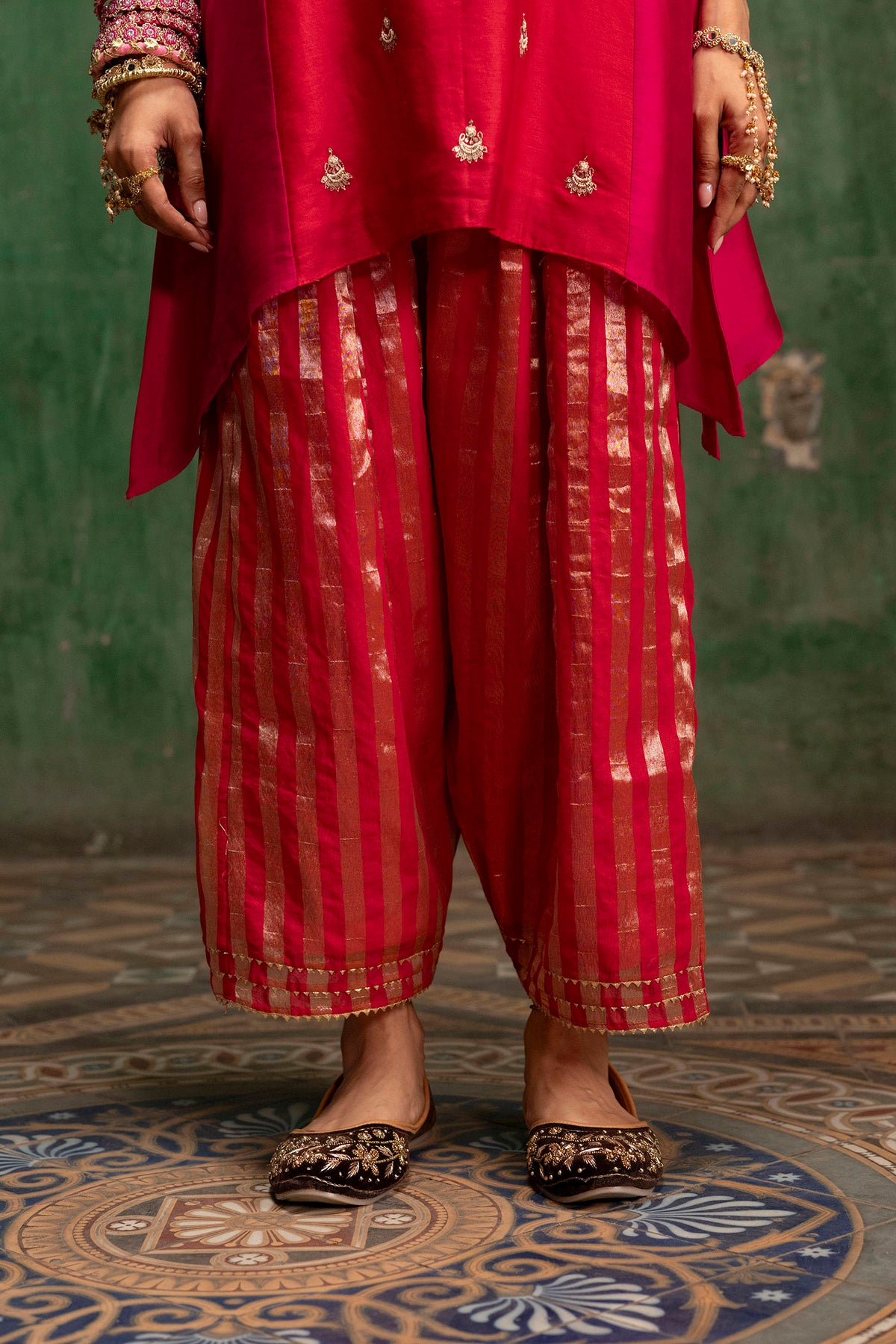 Guldaasta Silk Chanderi Co-ord Set in Red