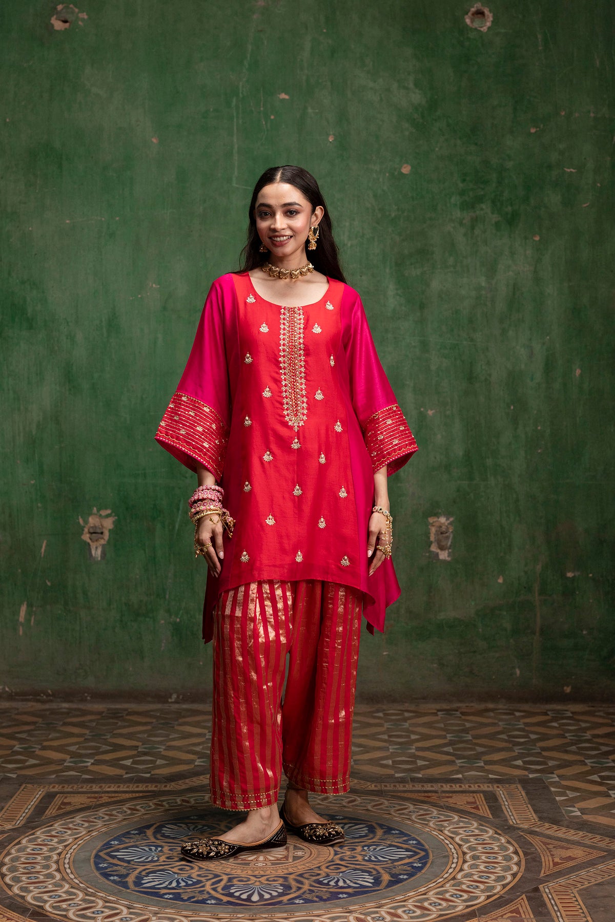 Guldaasta Silk Chanderi Co-ord Set in Red