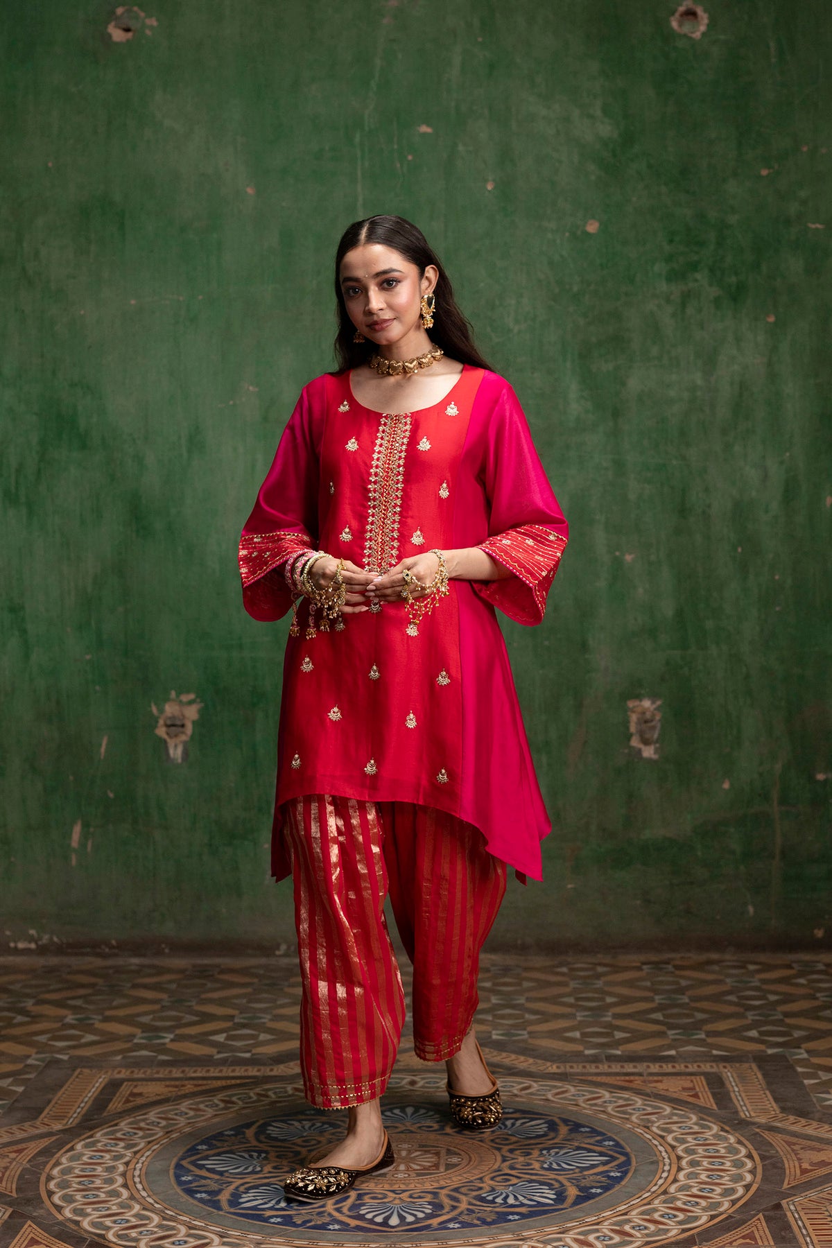 Guldaasta Silk Chanderi Co-ord Set in Red