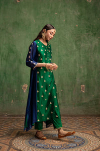 Guldaasta Mul Chanderi Aline Kurta Set in Panna