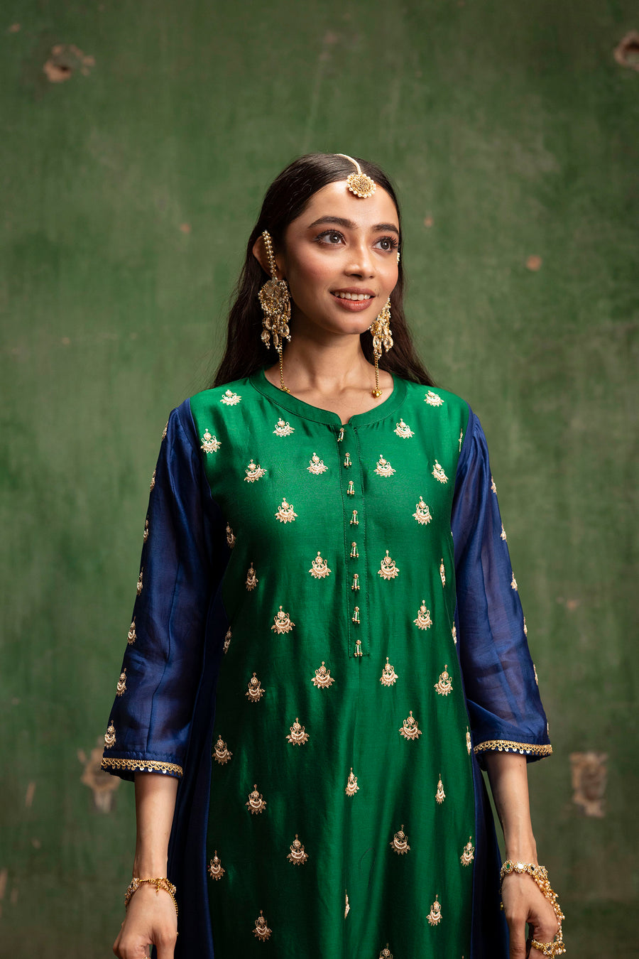 Guldaasta Mul Chanderi Aline Kurta Set in Panna