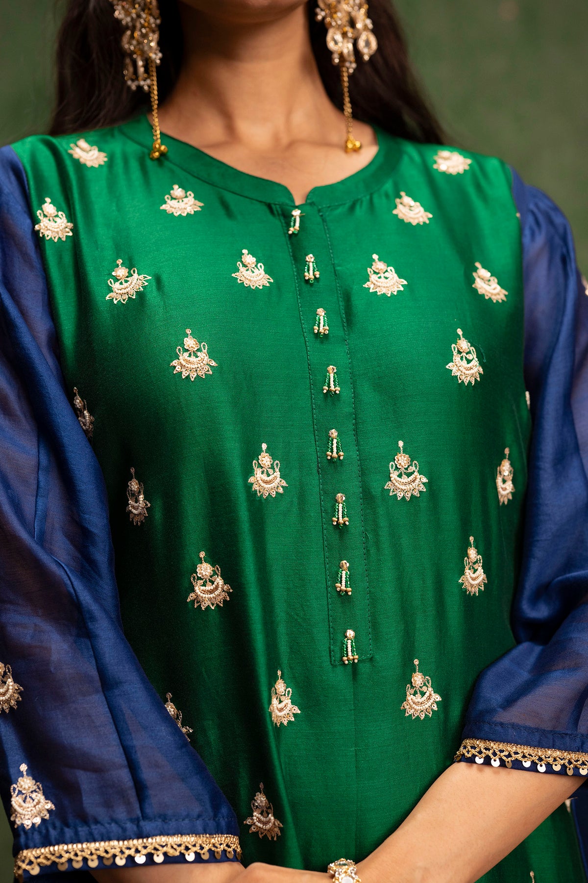 Guldaasta Mul Chanderi Aline Kurta Set in Panna