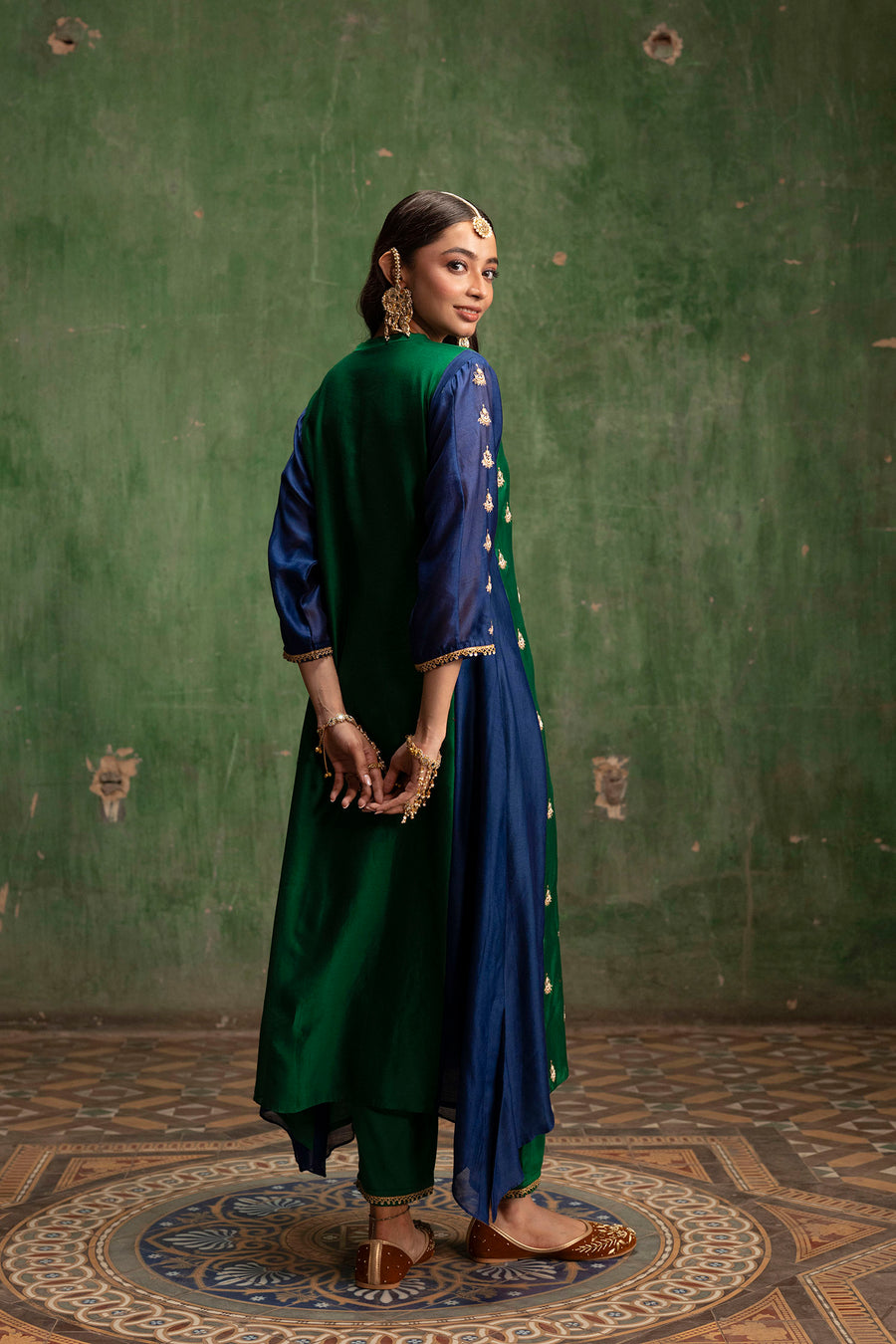 Guldaasta Mul Chanderi Aline Kurta Set in Panna