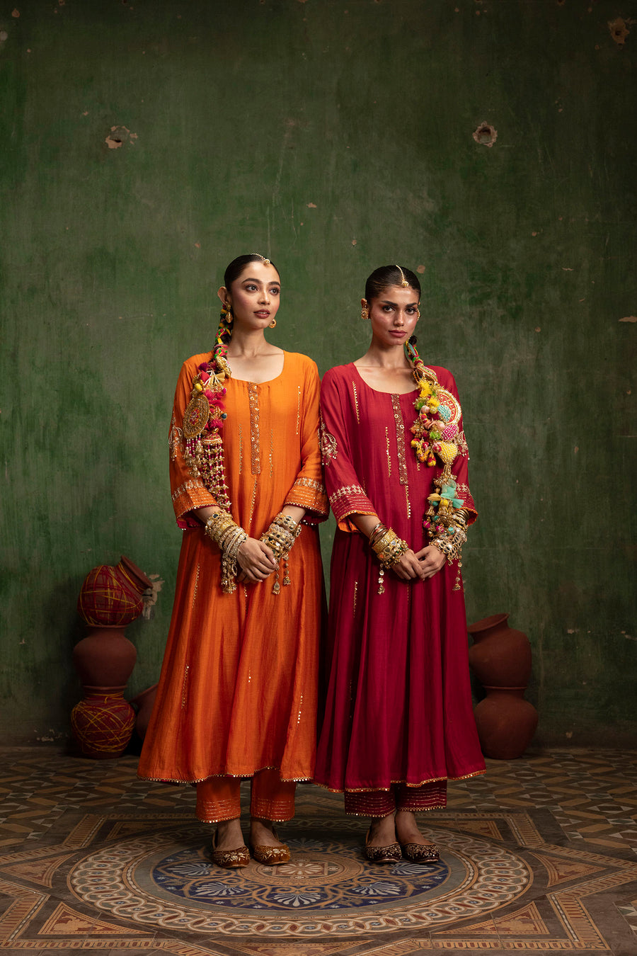 Itraati Mul Chanderi Anarkali Set in Narangi