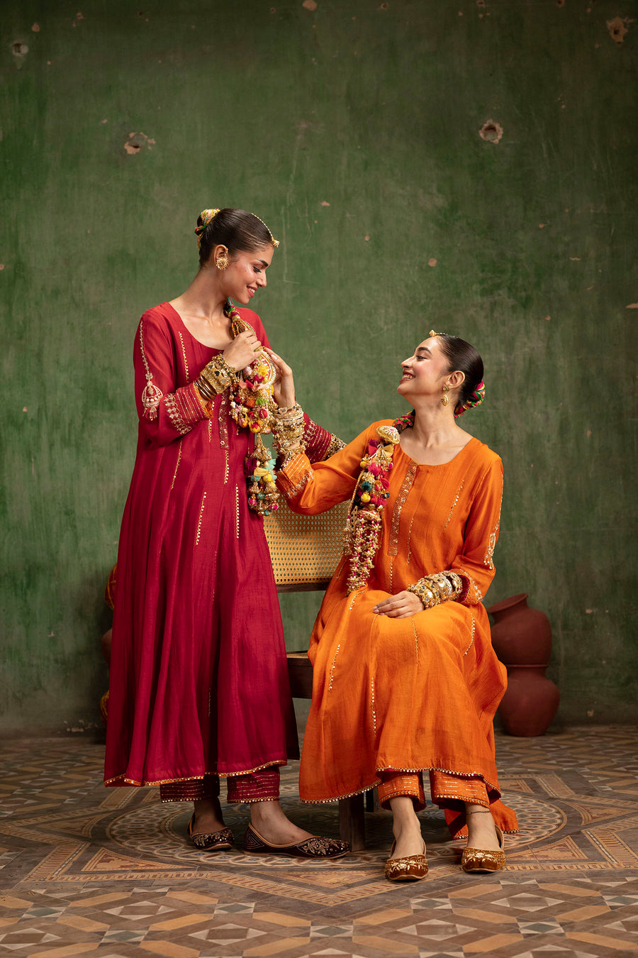 Itraati Mul Chanderi Anarkali Set in Surkh