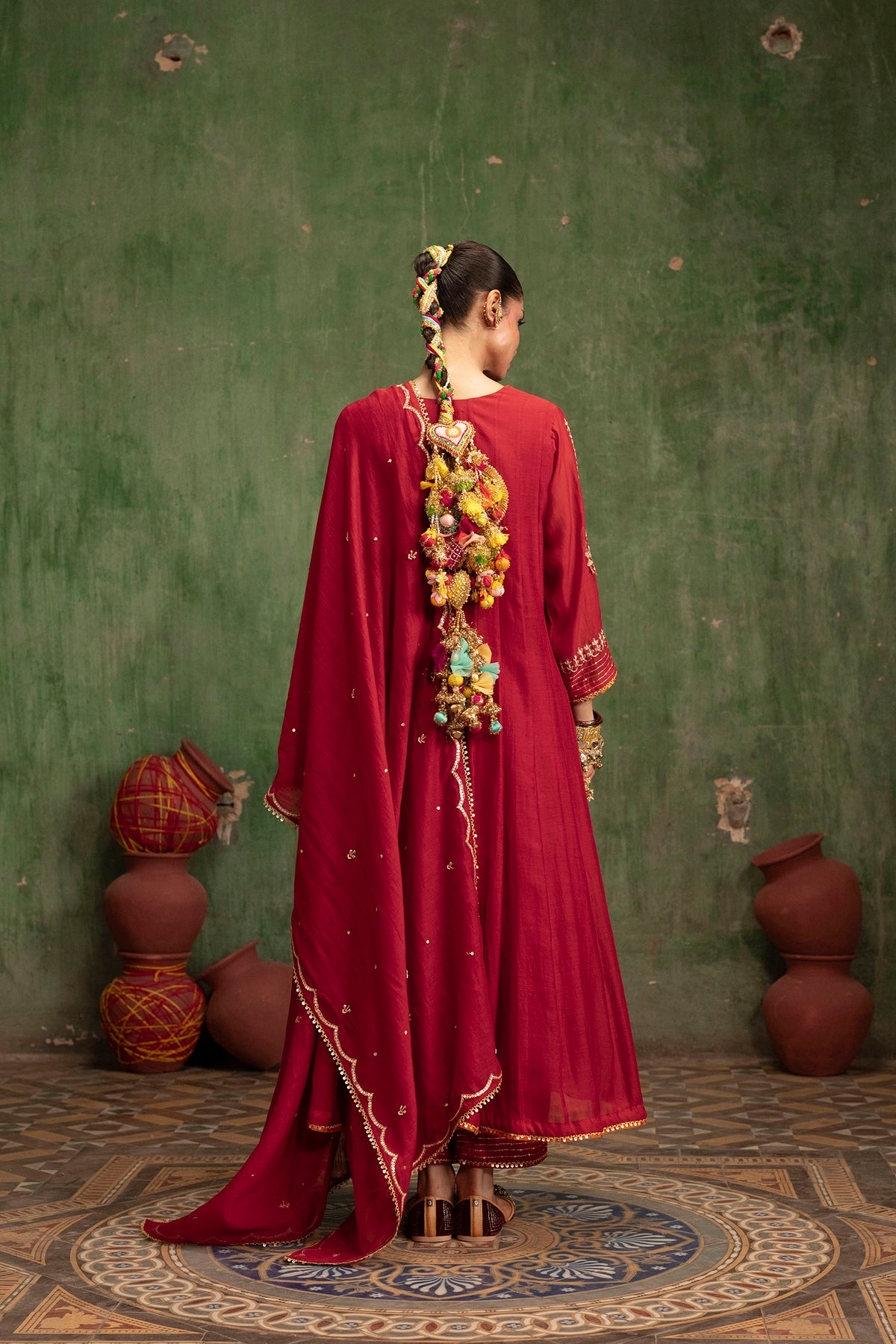 Itraati Mul Chanderi Anarkali Set in Surkh