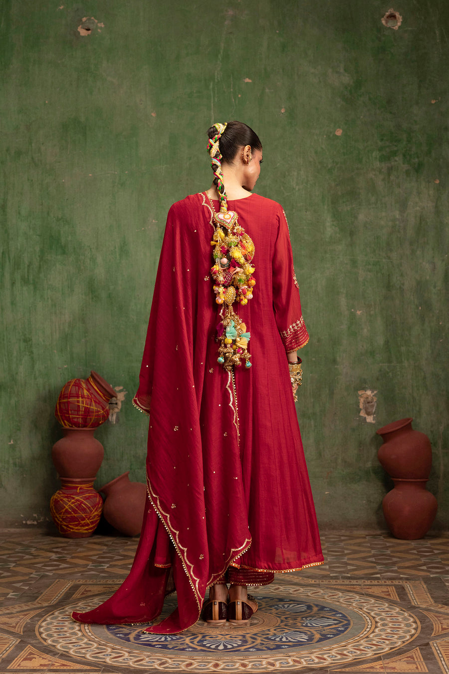 Itraati Mul Chanderi Anarkali Set in Surkh