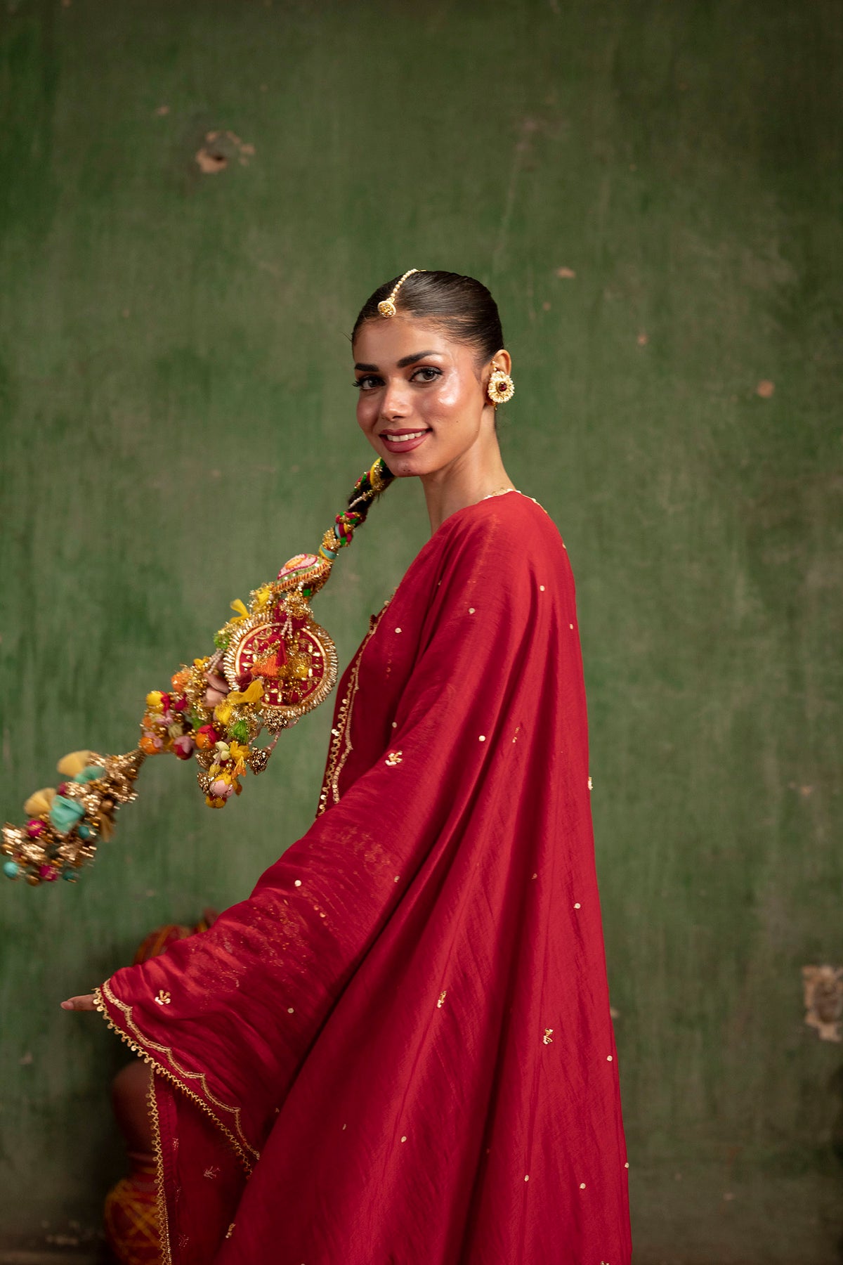 Itraati Mul Chanderi Anarkali Set in Surkh