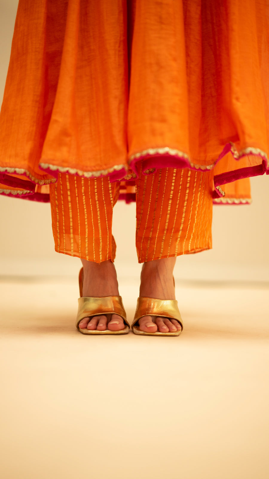 Taarini Mul Chanderi Anarkali Set in Orange
