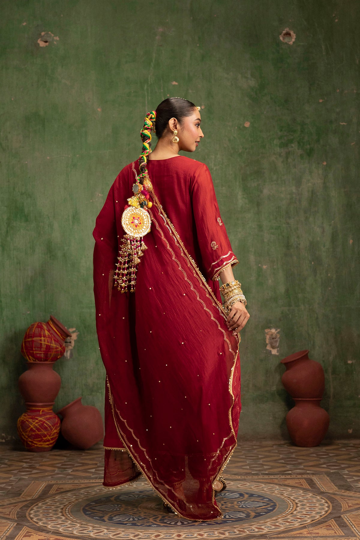 Aaliyah Silk Chanderi Aline Kurta Set in Crimson Red
