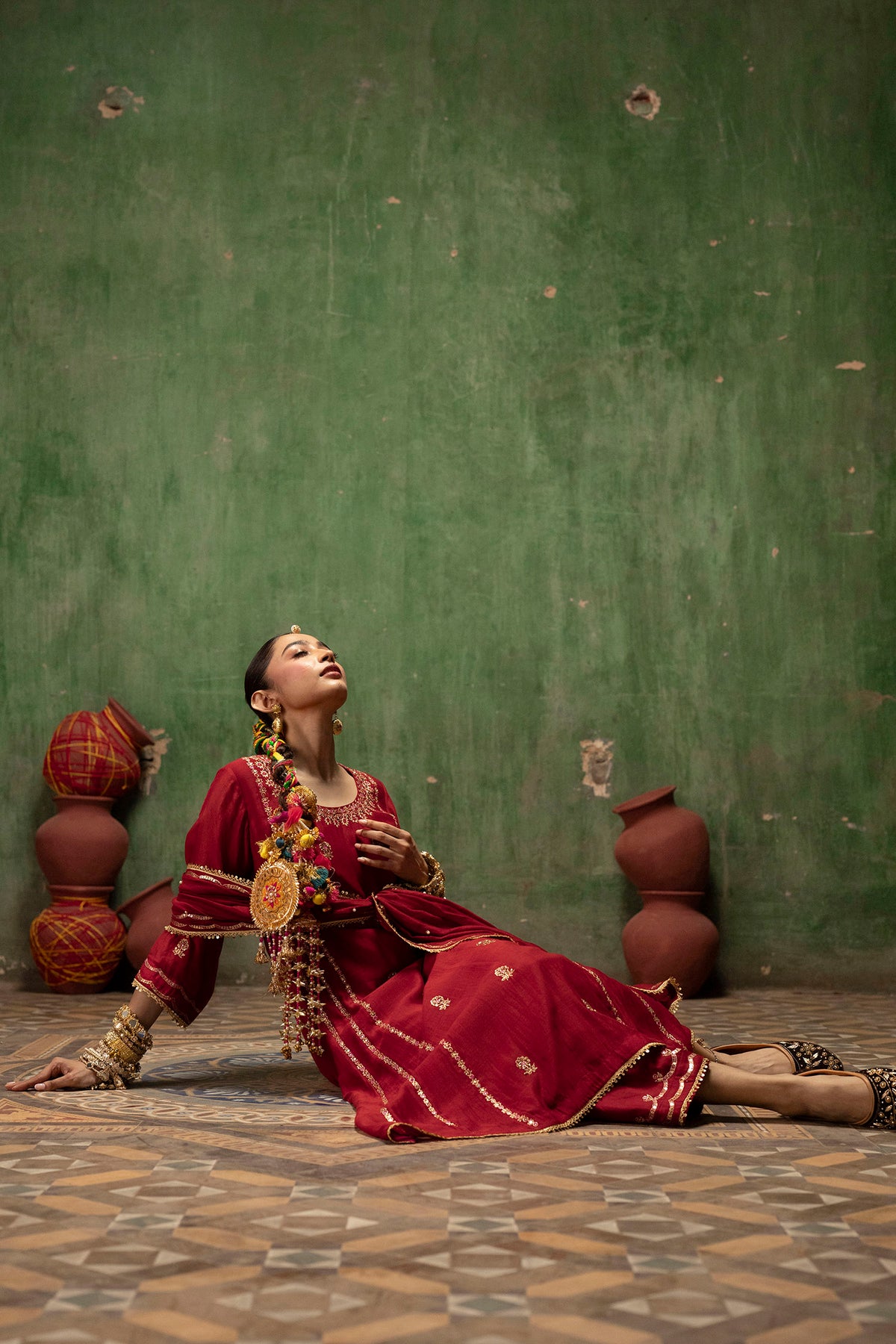 Aaliyah Silk Chanderi Aline Kurta Set in Crimson Red