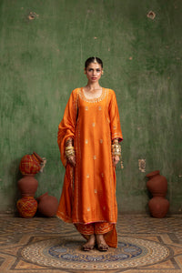 Aaliyah Silk Chanderi Aline Kurta Set in Orange