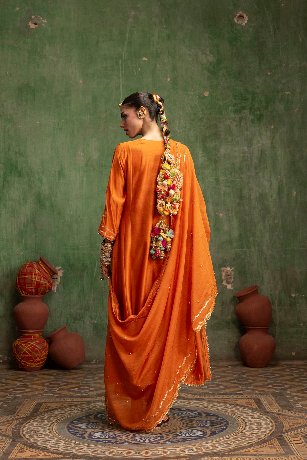 Aaliyah Silk Chanderi Aline Kurta Set in Orange