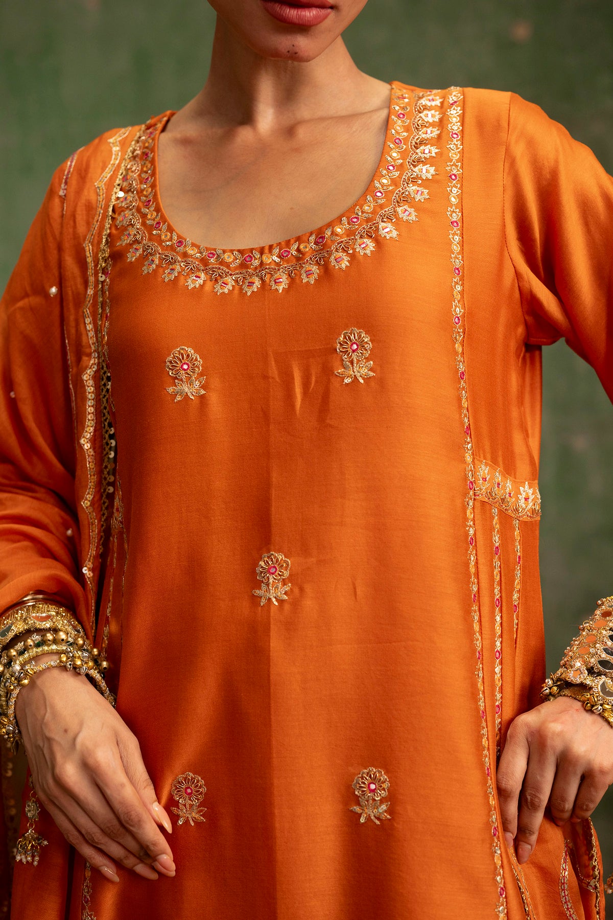 Aaliyah Silk Chanderi Aline Kurta Set in Orange