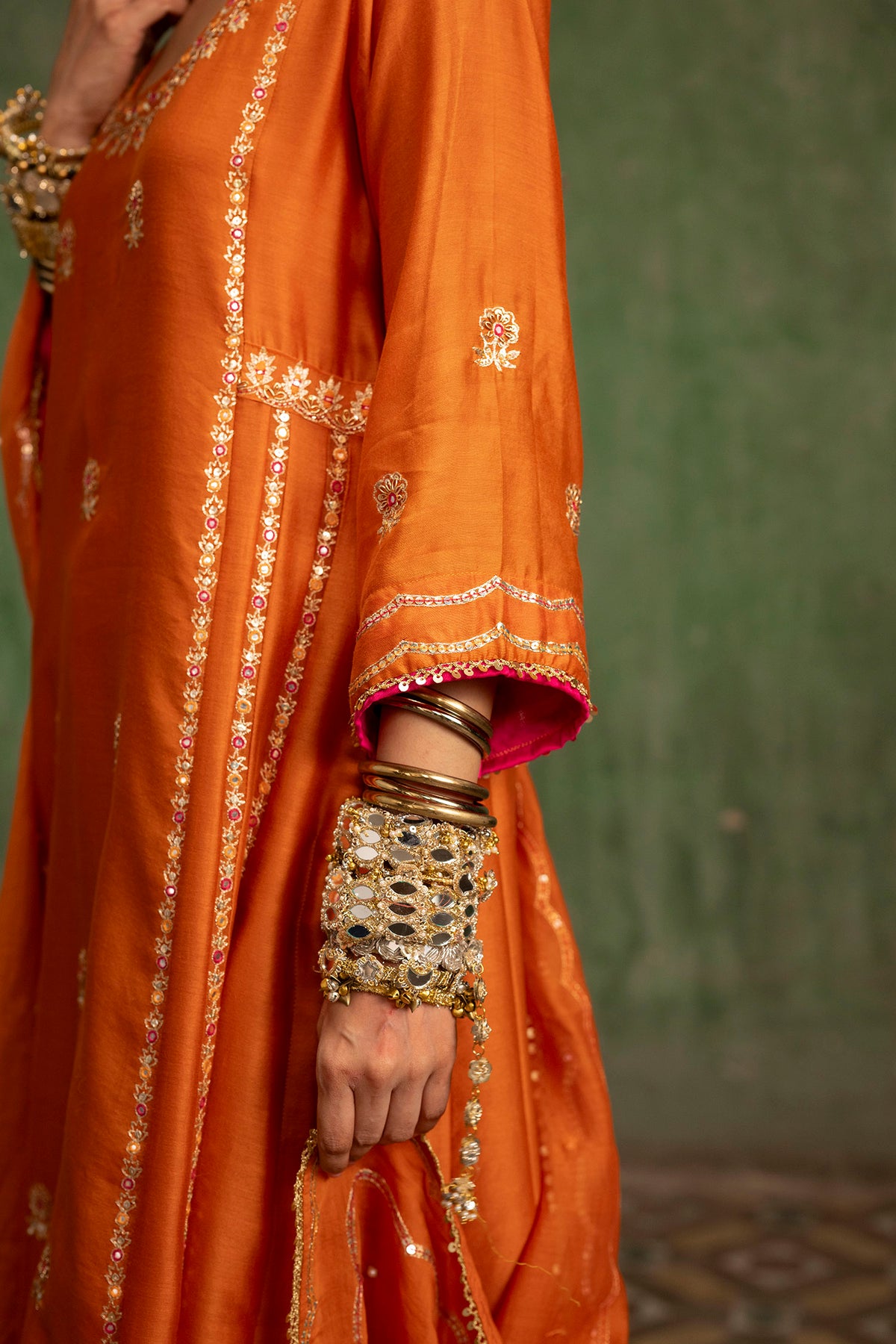 Aaliyah Silk Chanderi Aline Kurta Set in Orange