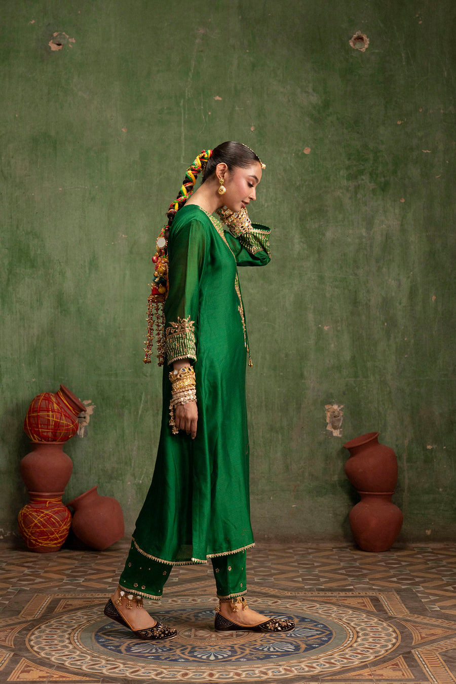 Saanjh Silk Chanderi Aline Kurta Set in Panna