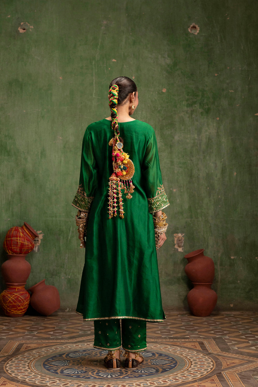 Saanjh Silk Chanderi Aline Kurta Set in Panna