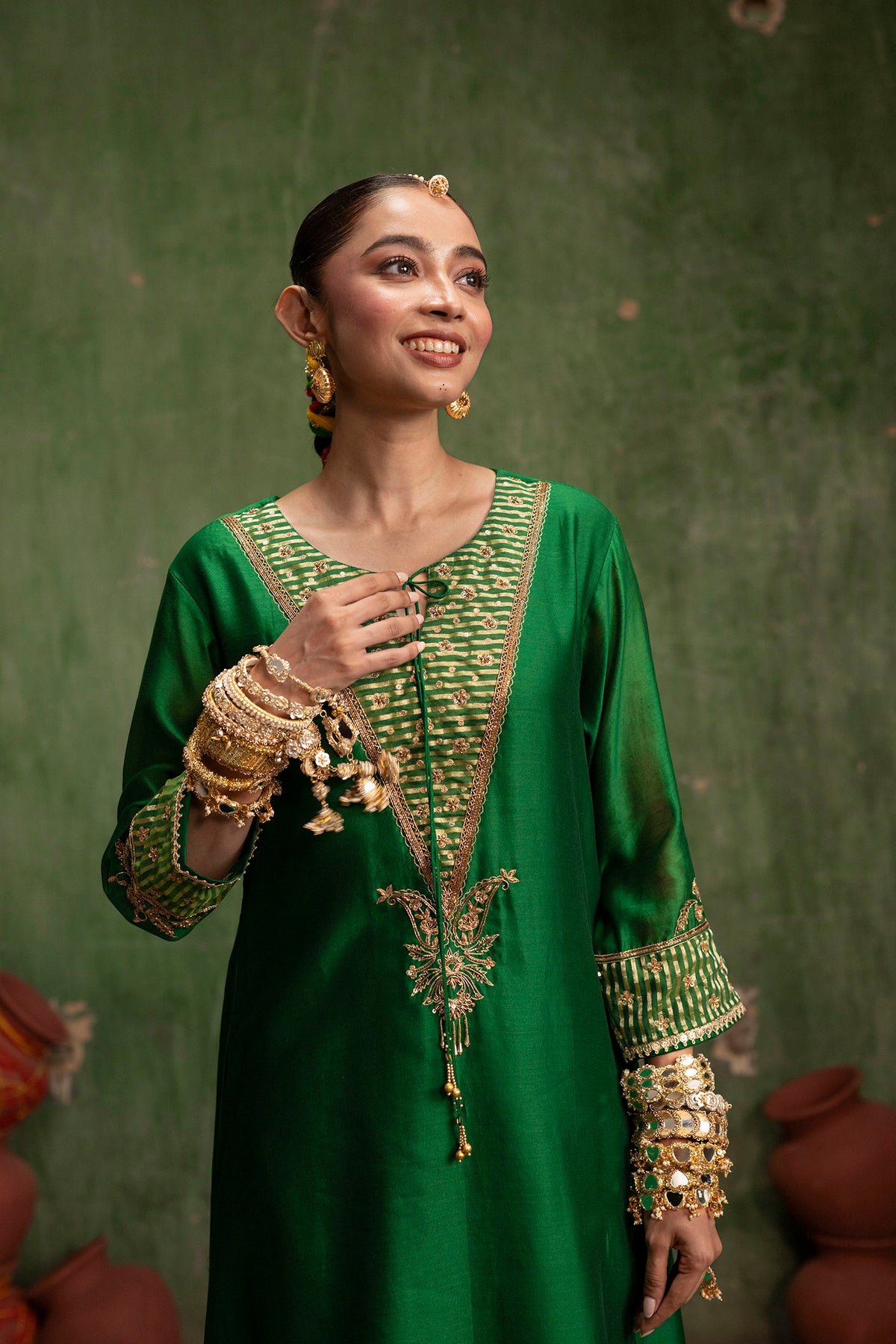 Saanjh Silk Chanderi Aline Kurta Set in Panna