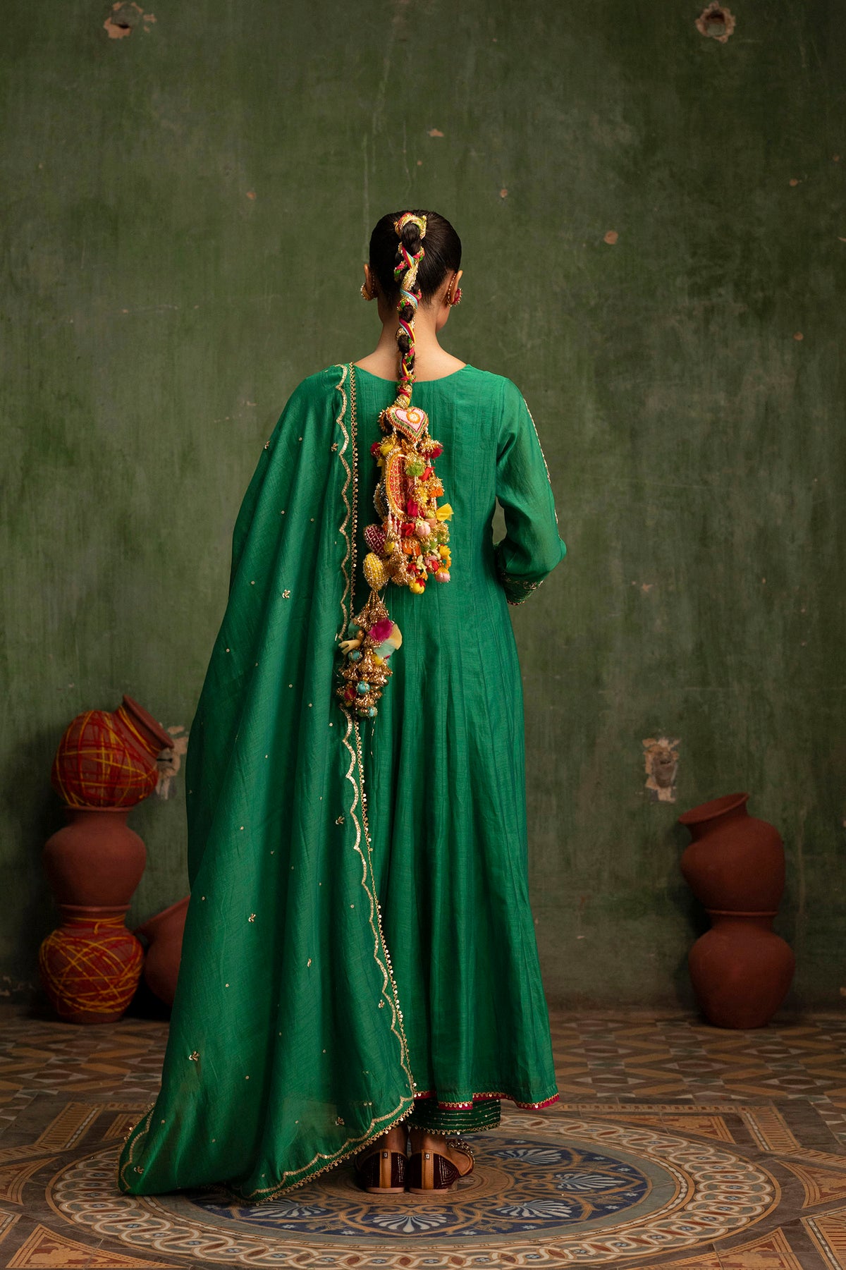 Itraati Mul Chanderi Anarkali Set in Panna