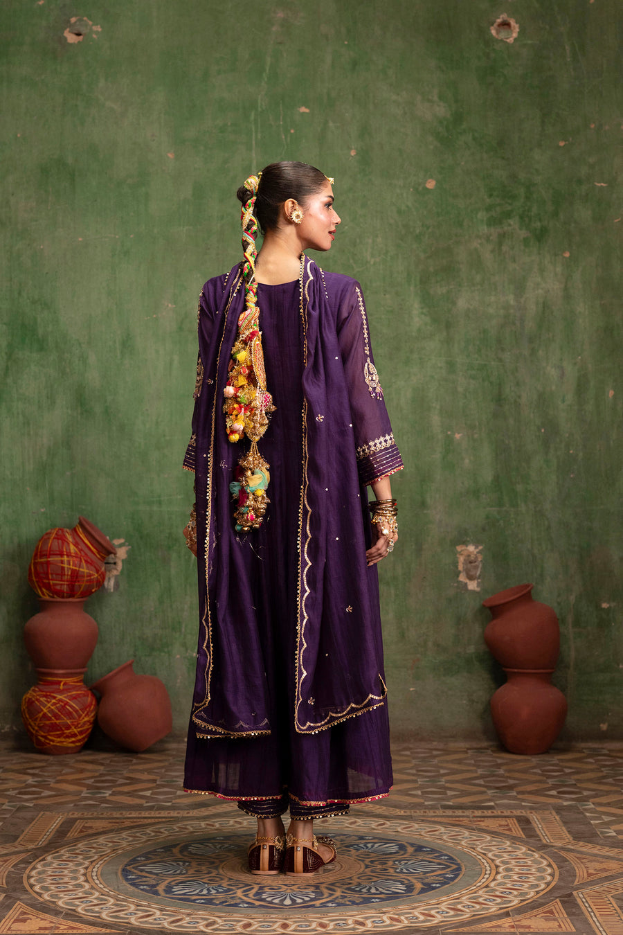 Itraati Mul Chanderi Anarkali Set in Jamuni