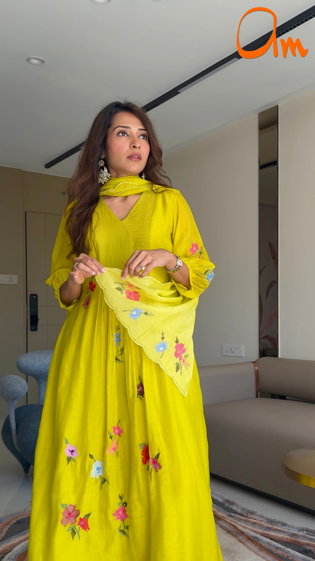 Zooni Mul chanderi Tunic Set in Angoori