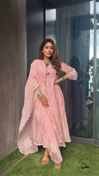 Zara Mul Chanderi Anarkali Set