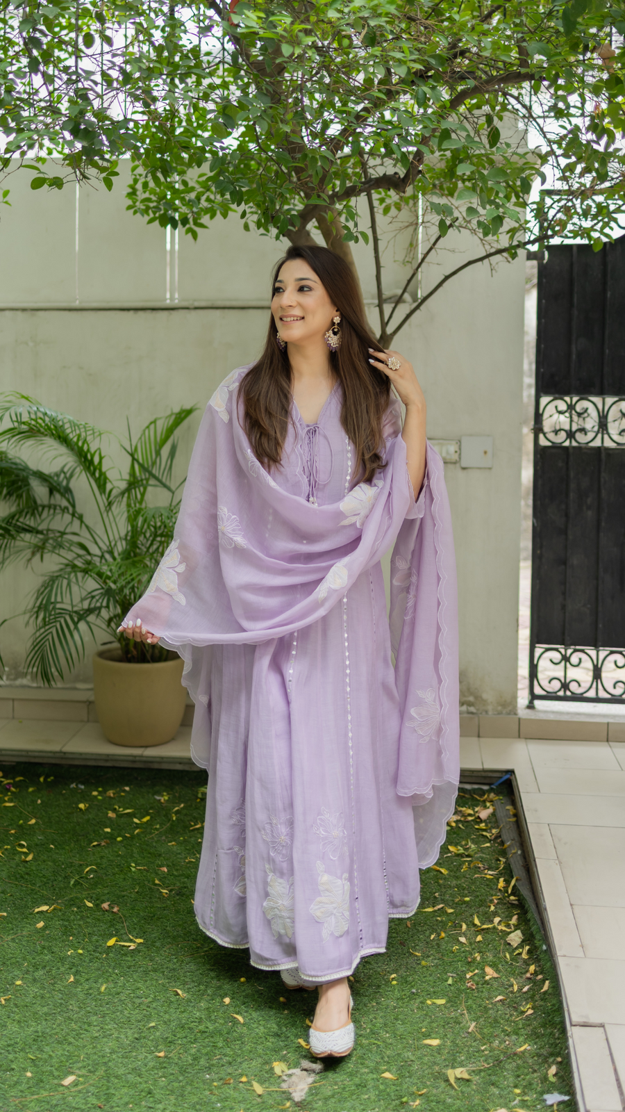 Zara Mul Chanderi Anarkali Set