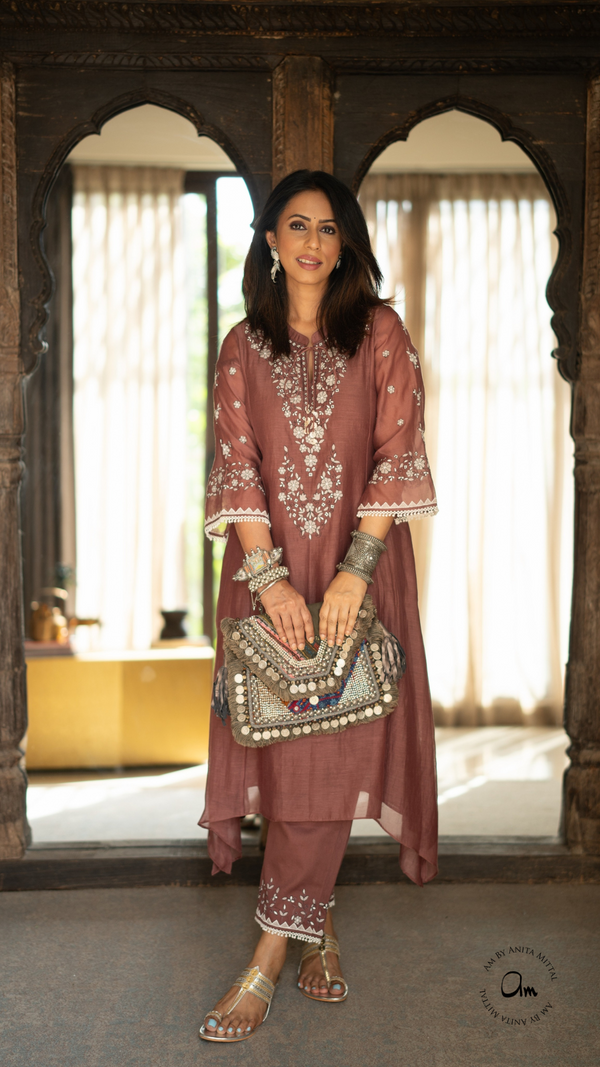 Alaya A-line Kurta Set (Brown)