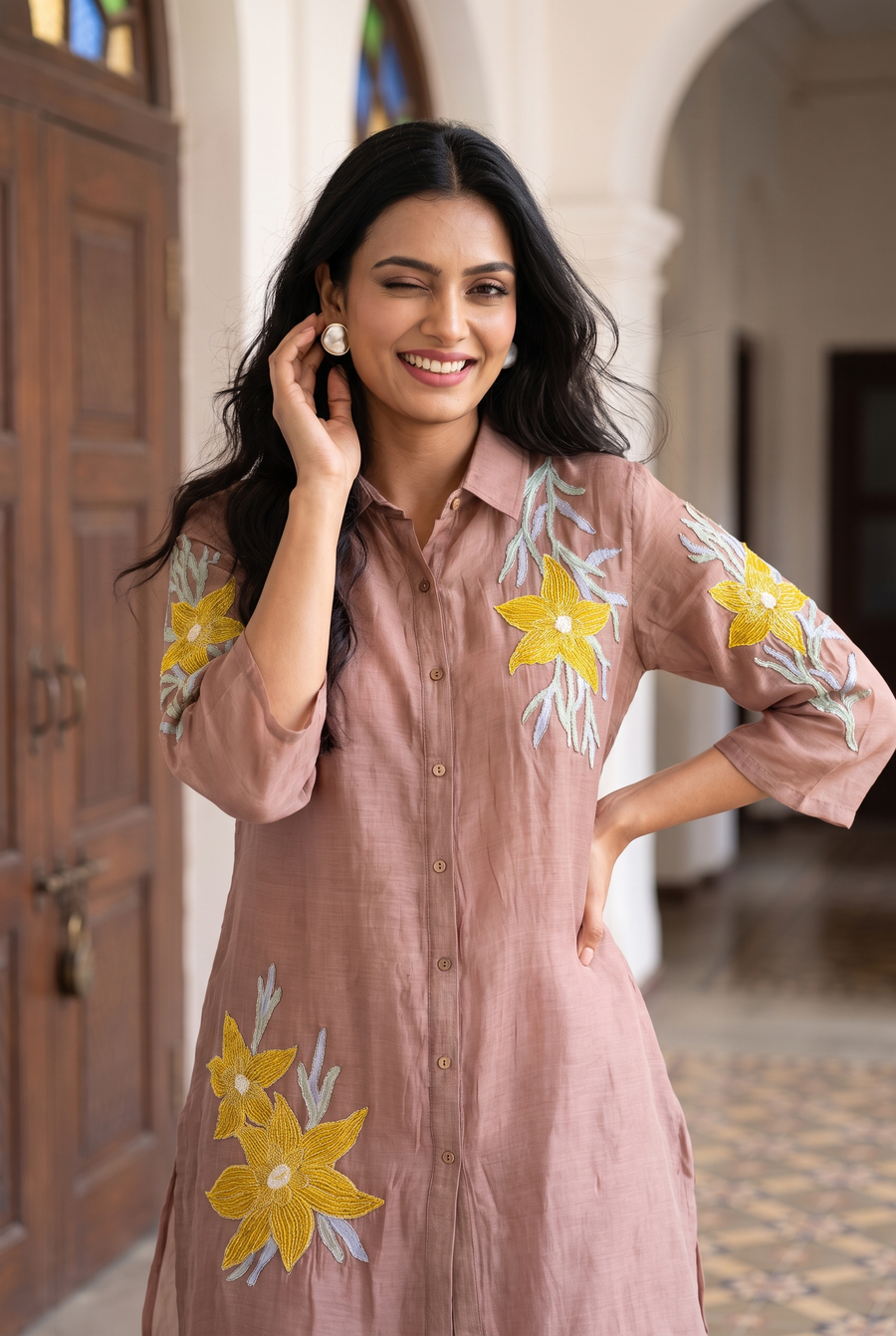 Ira Mul Chanderi Co-ord Set in Pink