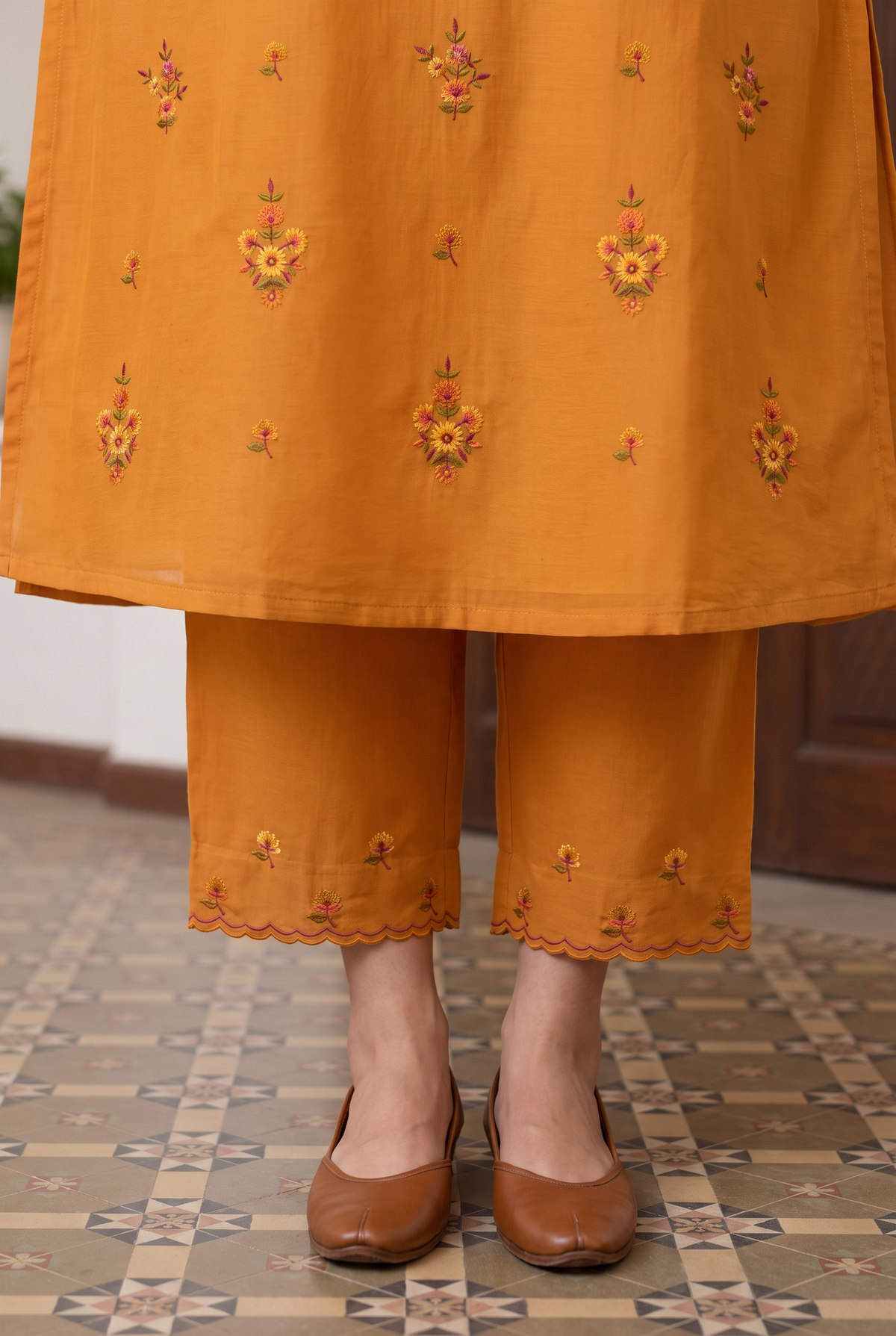 Veya Thread Embroidered Kurta Set in Vintage Orange
