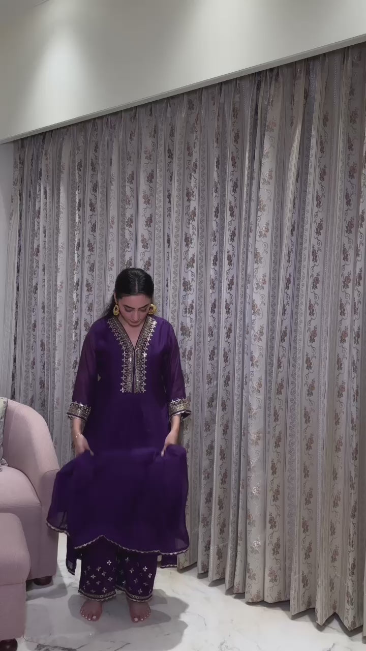 Sunehri A-Line Anarkali Set (Purple)