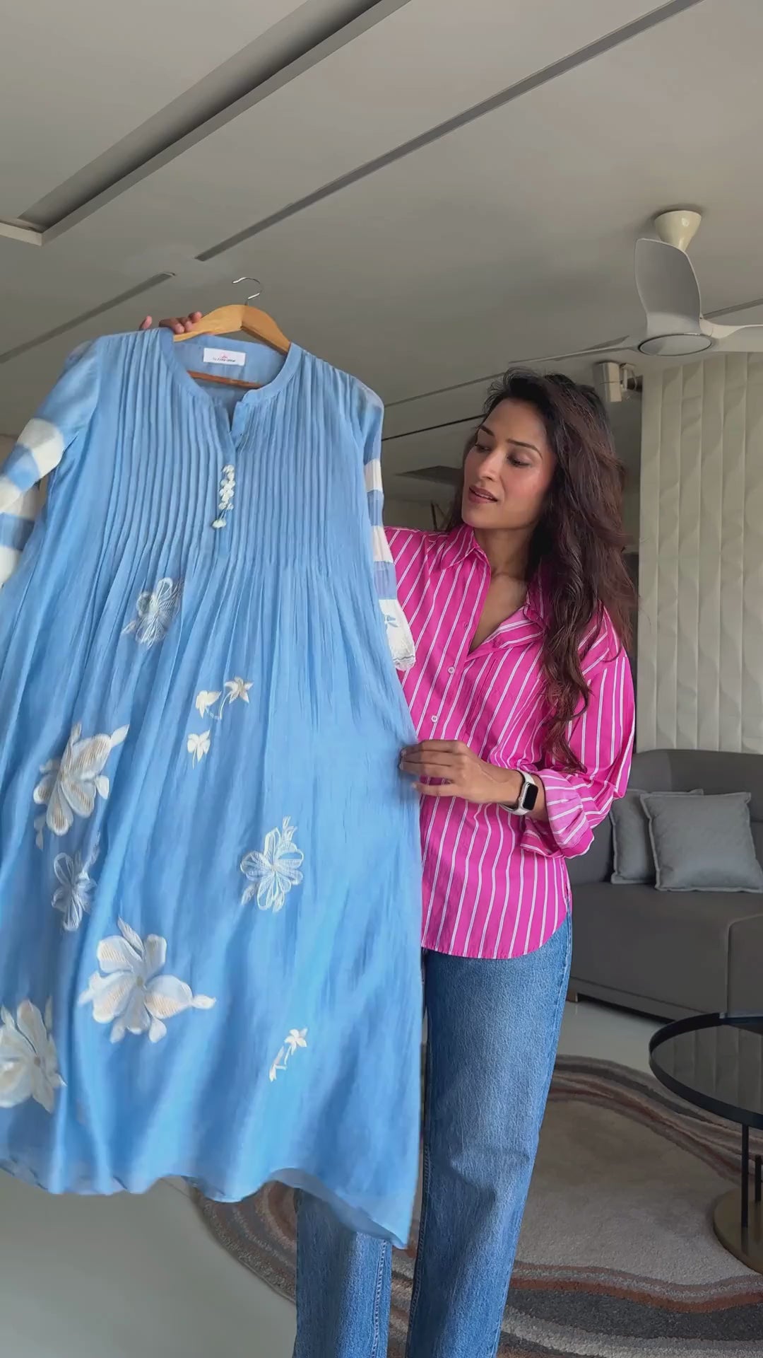 Zara Mul Chanderi Tunic Set in Blue