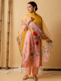 Floral Applique Pure Chanderi Kurta Set